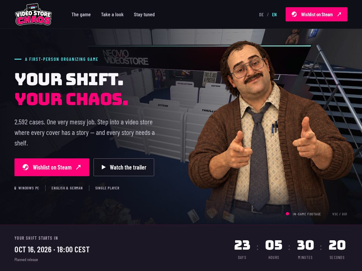 Landing-page snapshot of videostorechaos.com