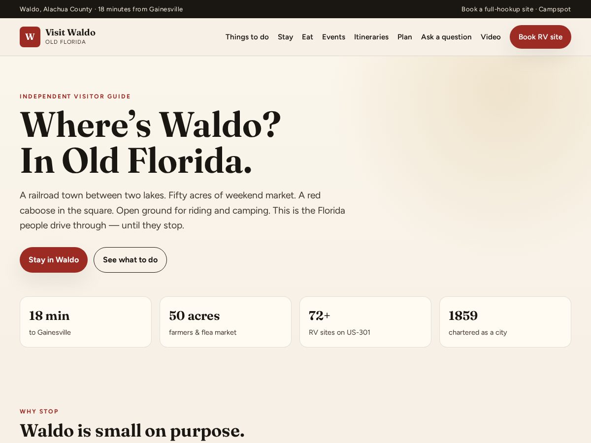 Landing-page snapshot of visitwaldo.com