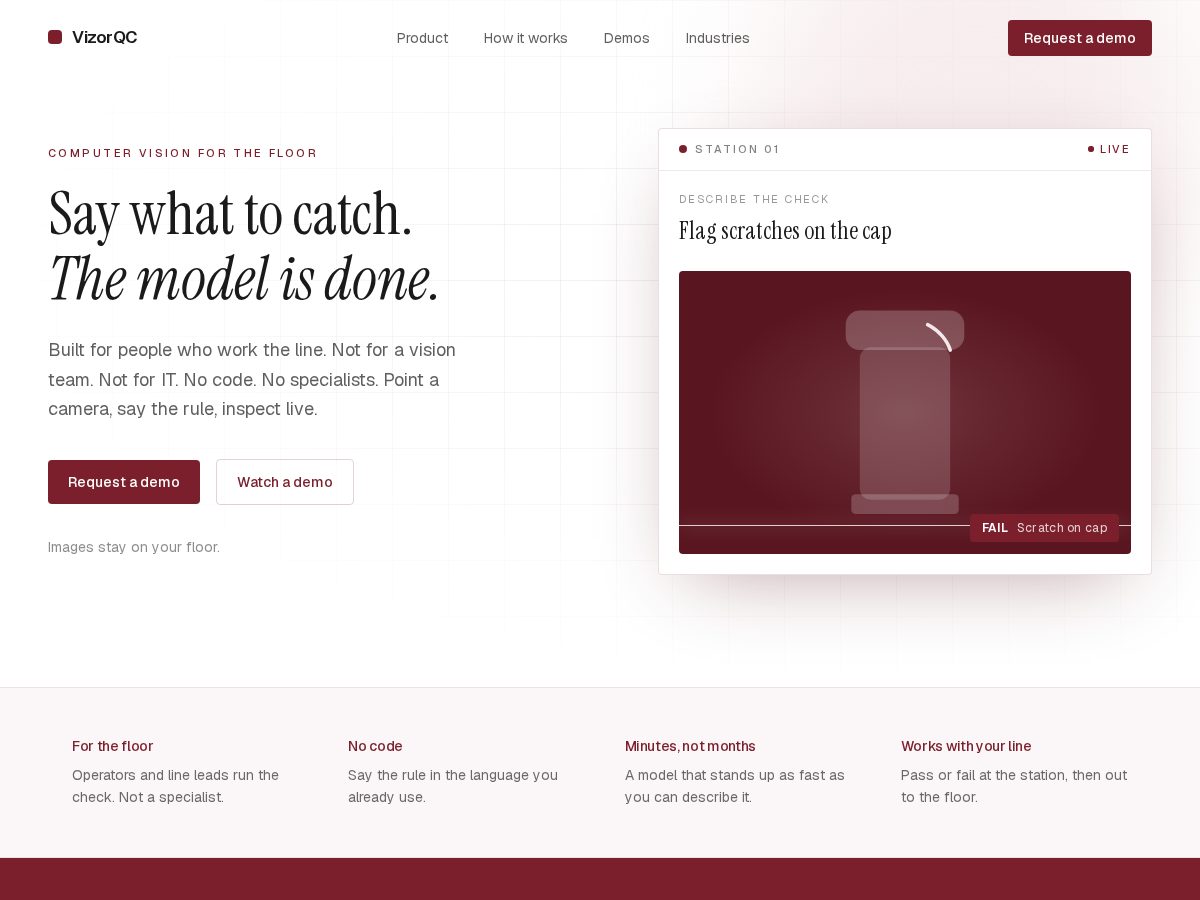Landing-page snapshot of vizorqc.com