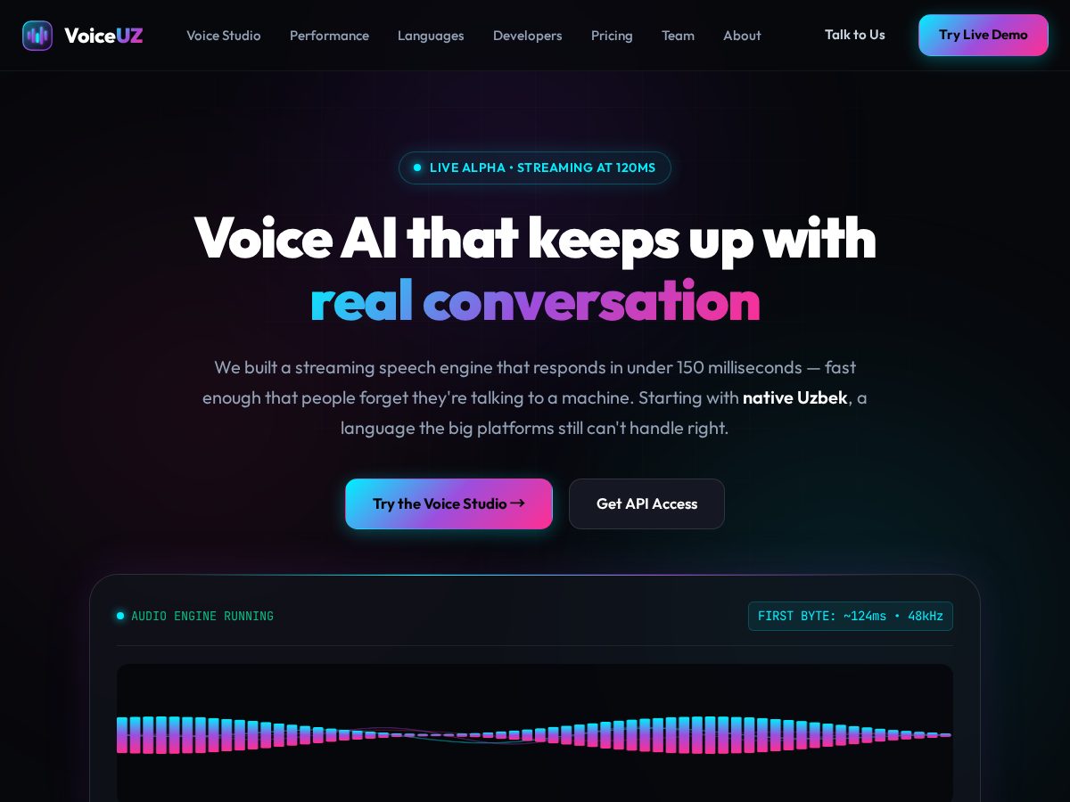 Landing-page snapshot of voiceuz.com