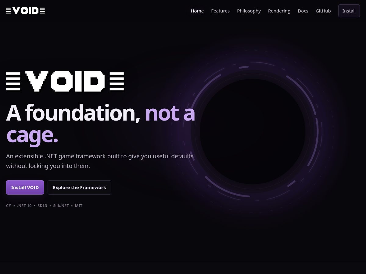 Landing-page snapshot of voidengine.net