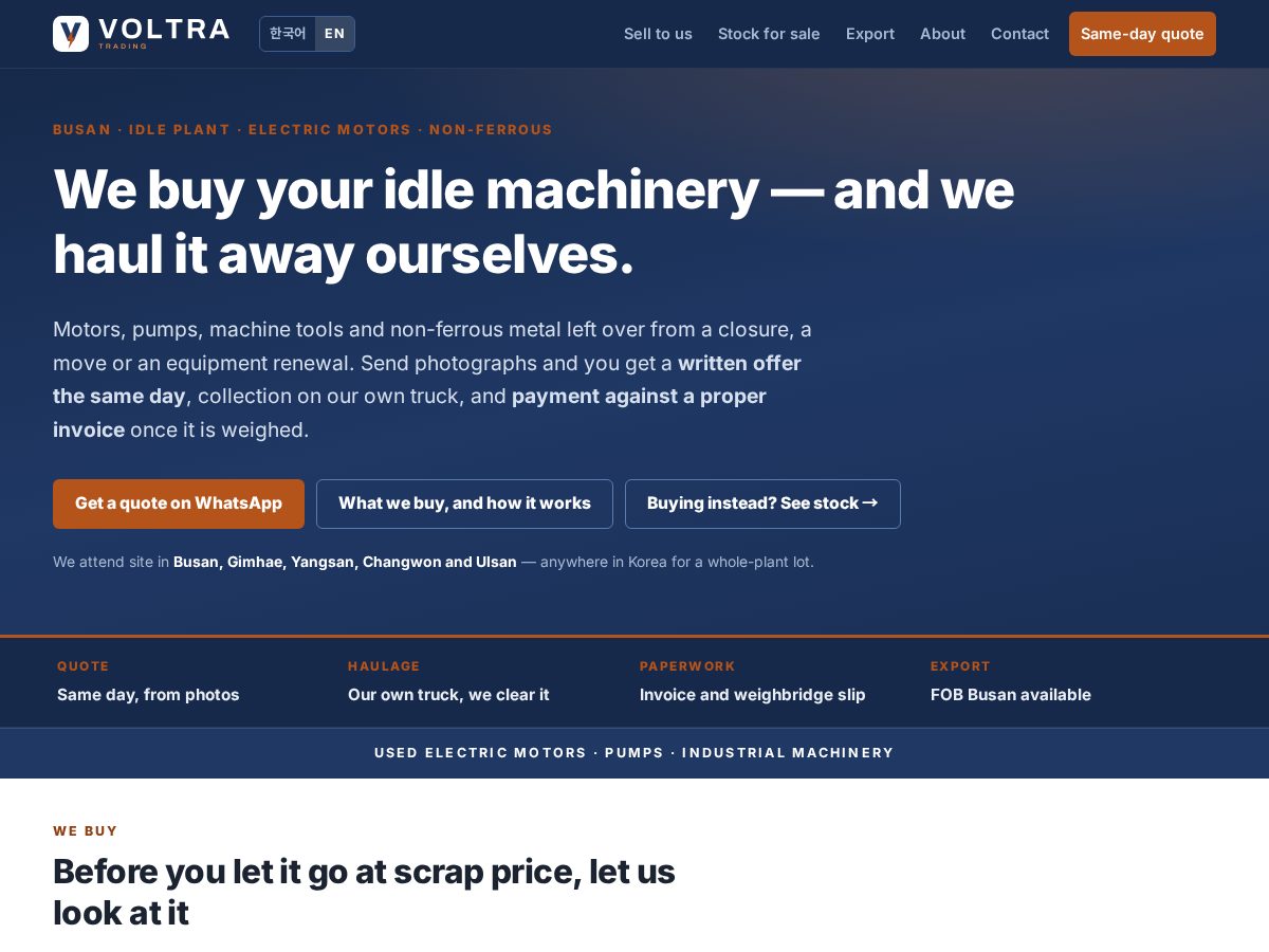 Landing-page snapshot of voltratrading.com