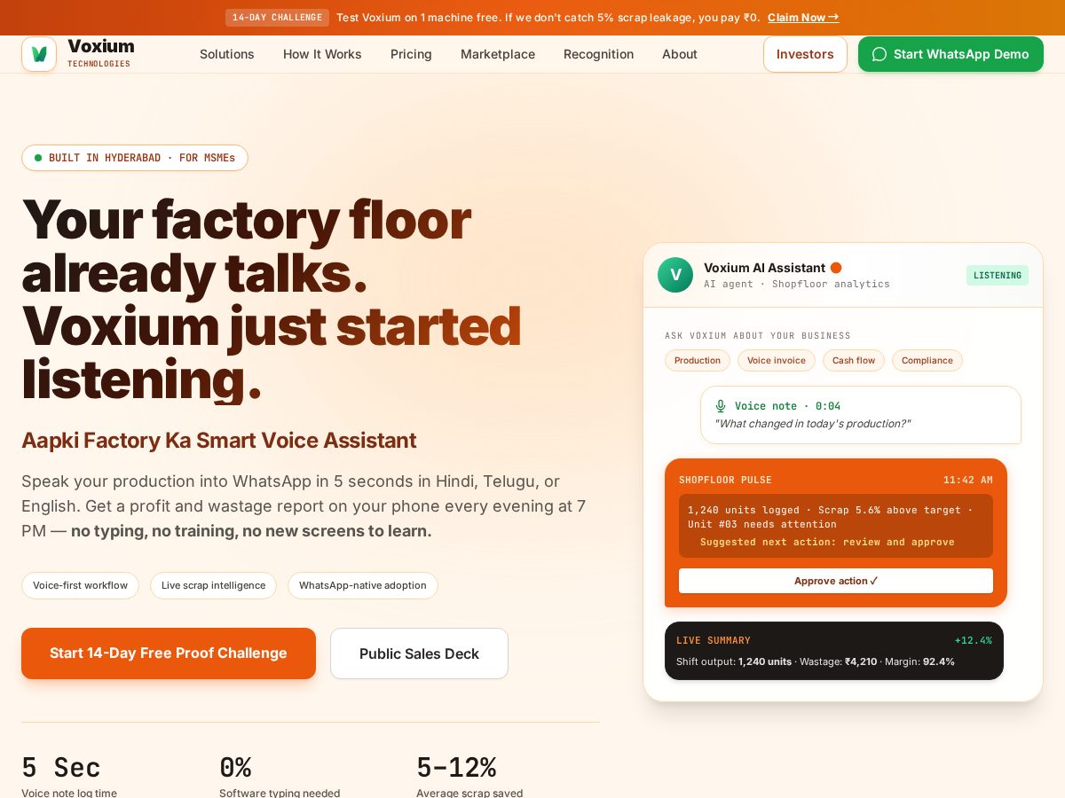 Landing-page snapshot of voxiumtechnologies.com
