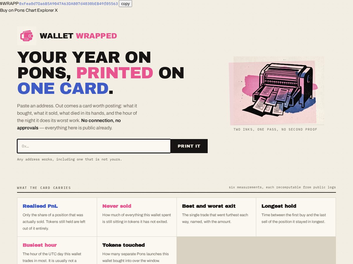 Landing-page snapshot of walletwrapped.fun