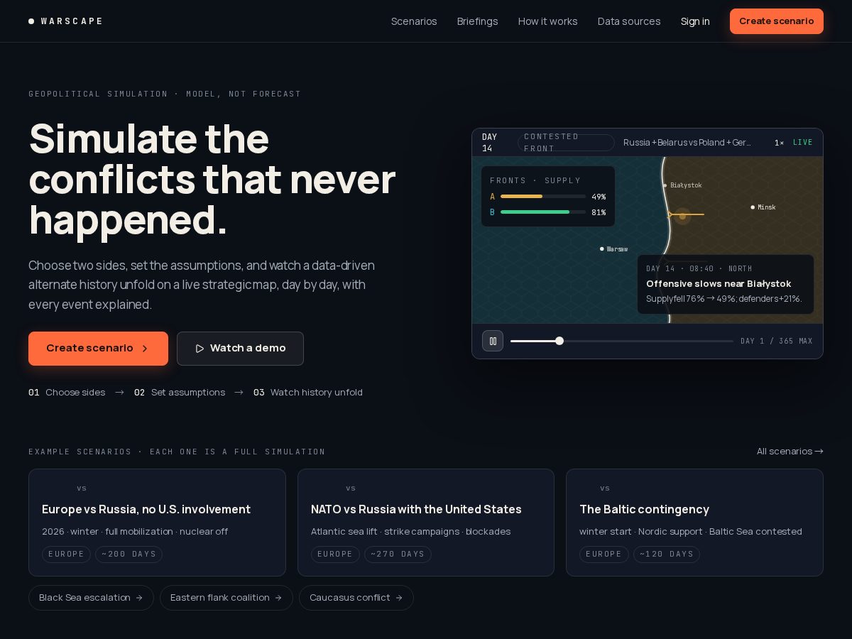 Landing-page snapshot of warscape.live