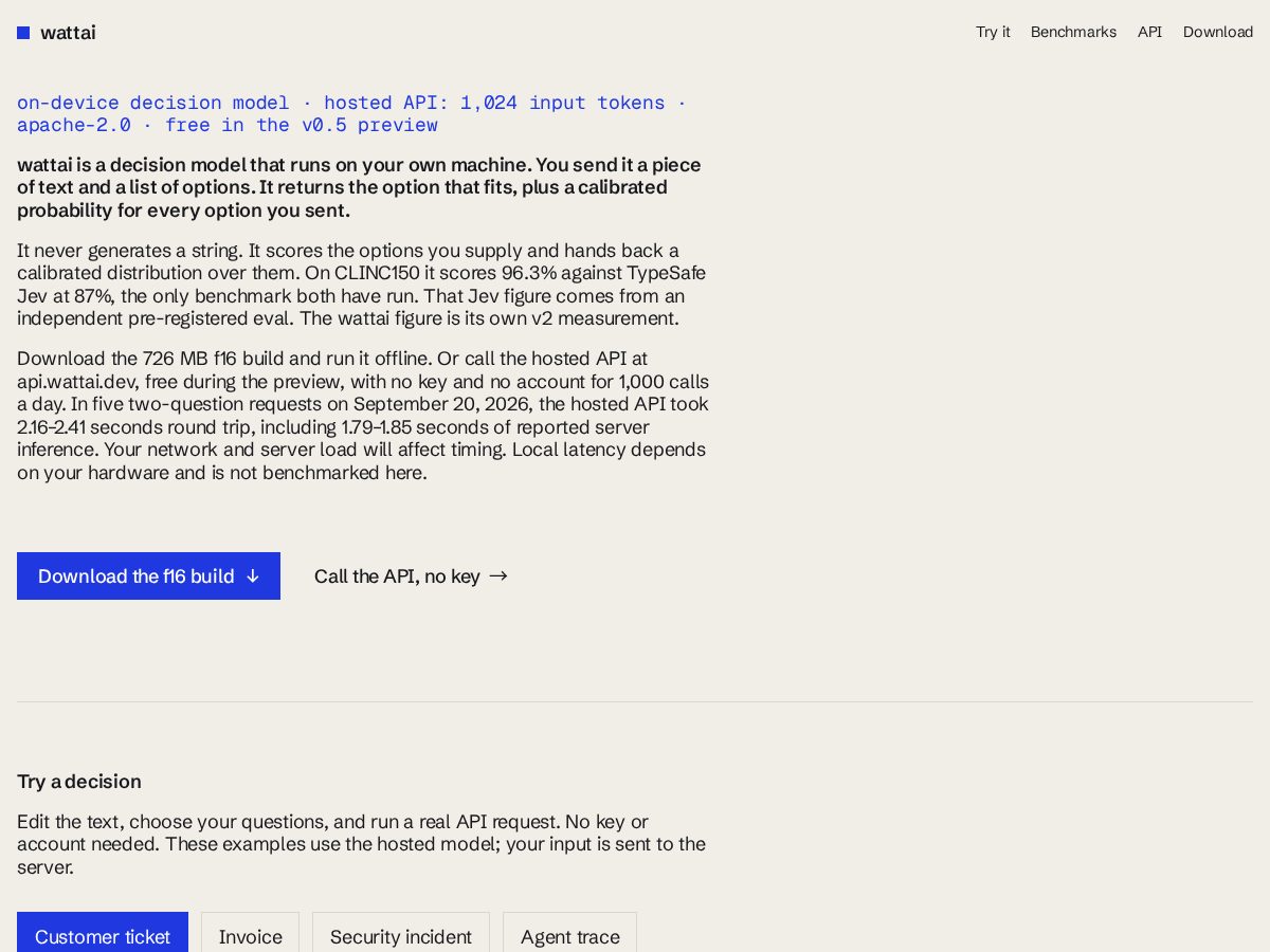 Landing-page snapshot of wattai.dev