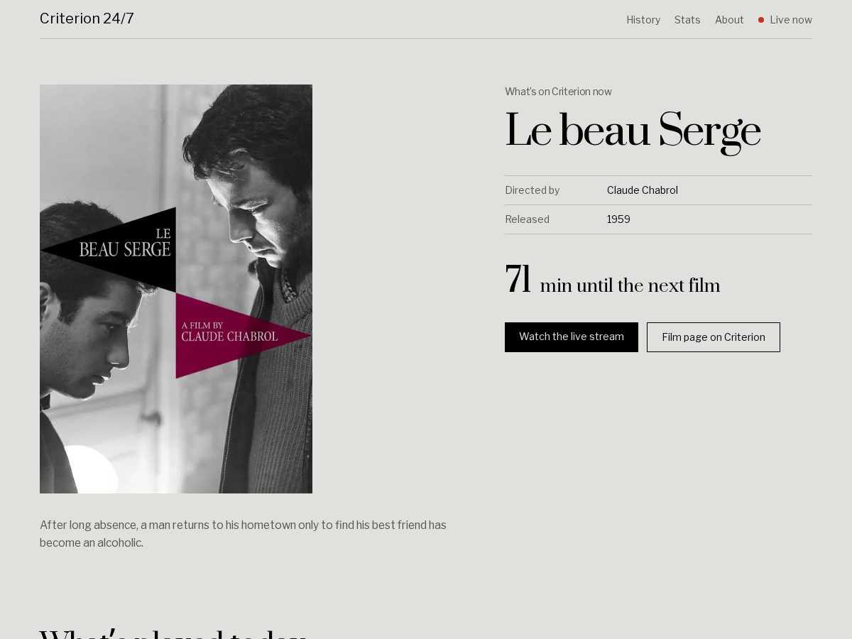 Landing-page snapshot of whatsplayingoncriterion.com