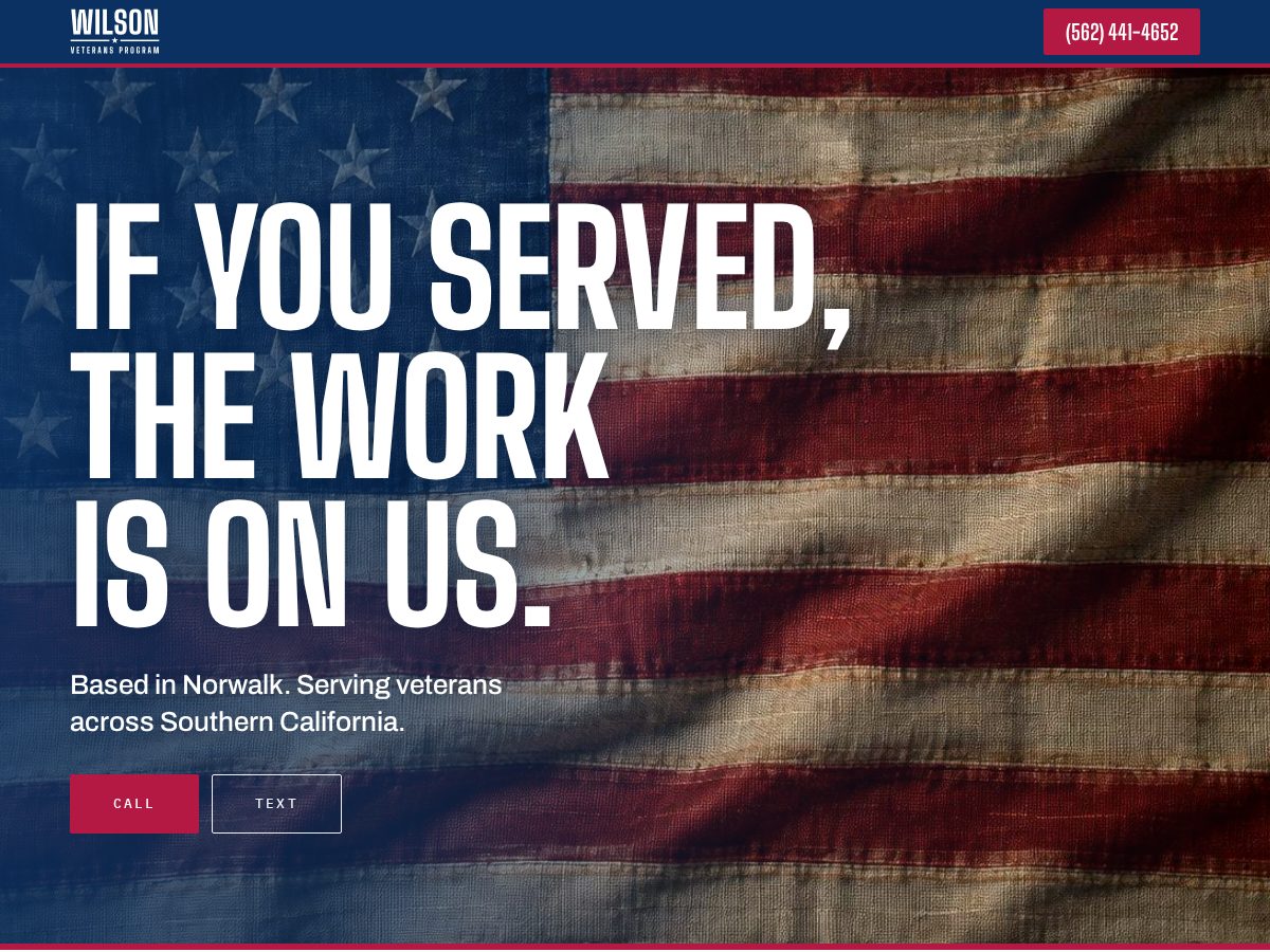 Landing-page snapshot of wilsonveteransprogram.com