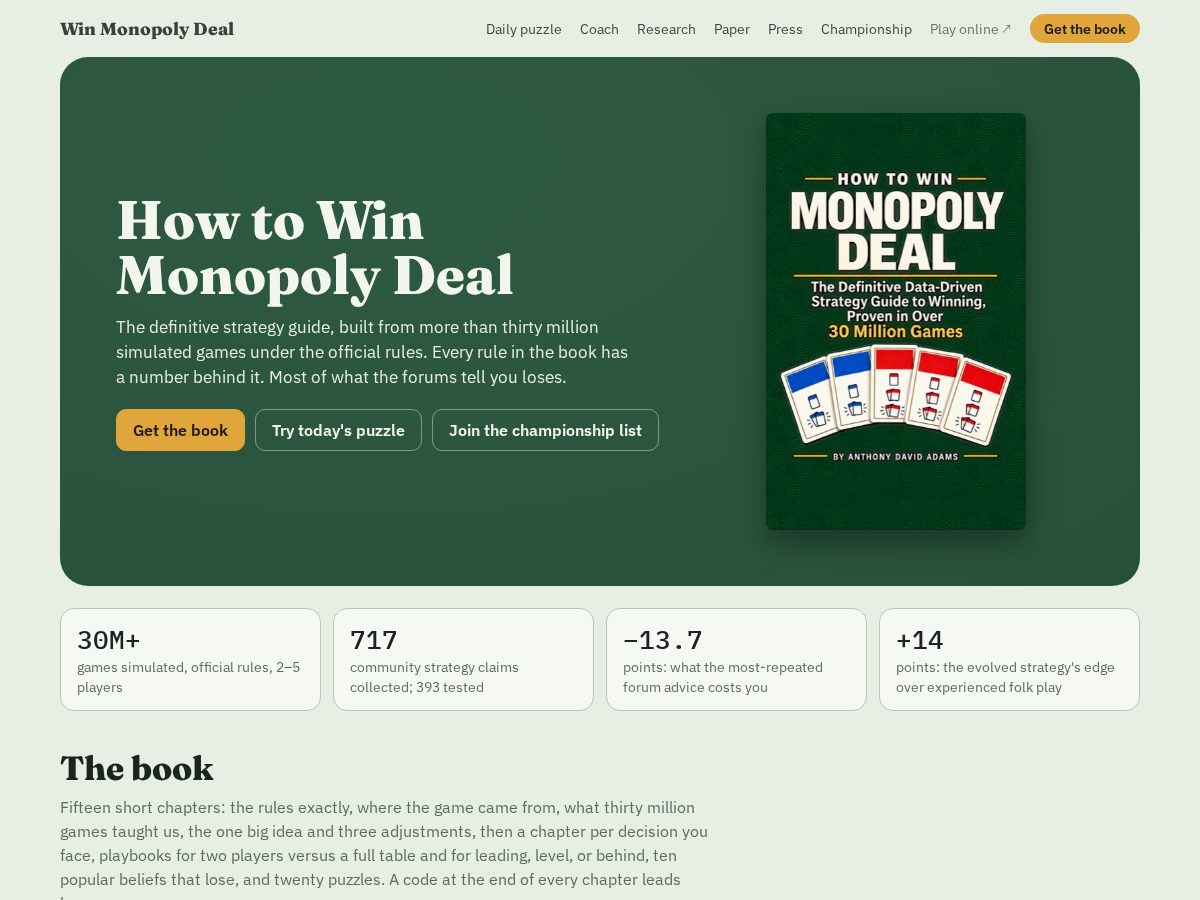 Landing-page snapshot of winmonopolydeal.com