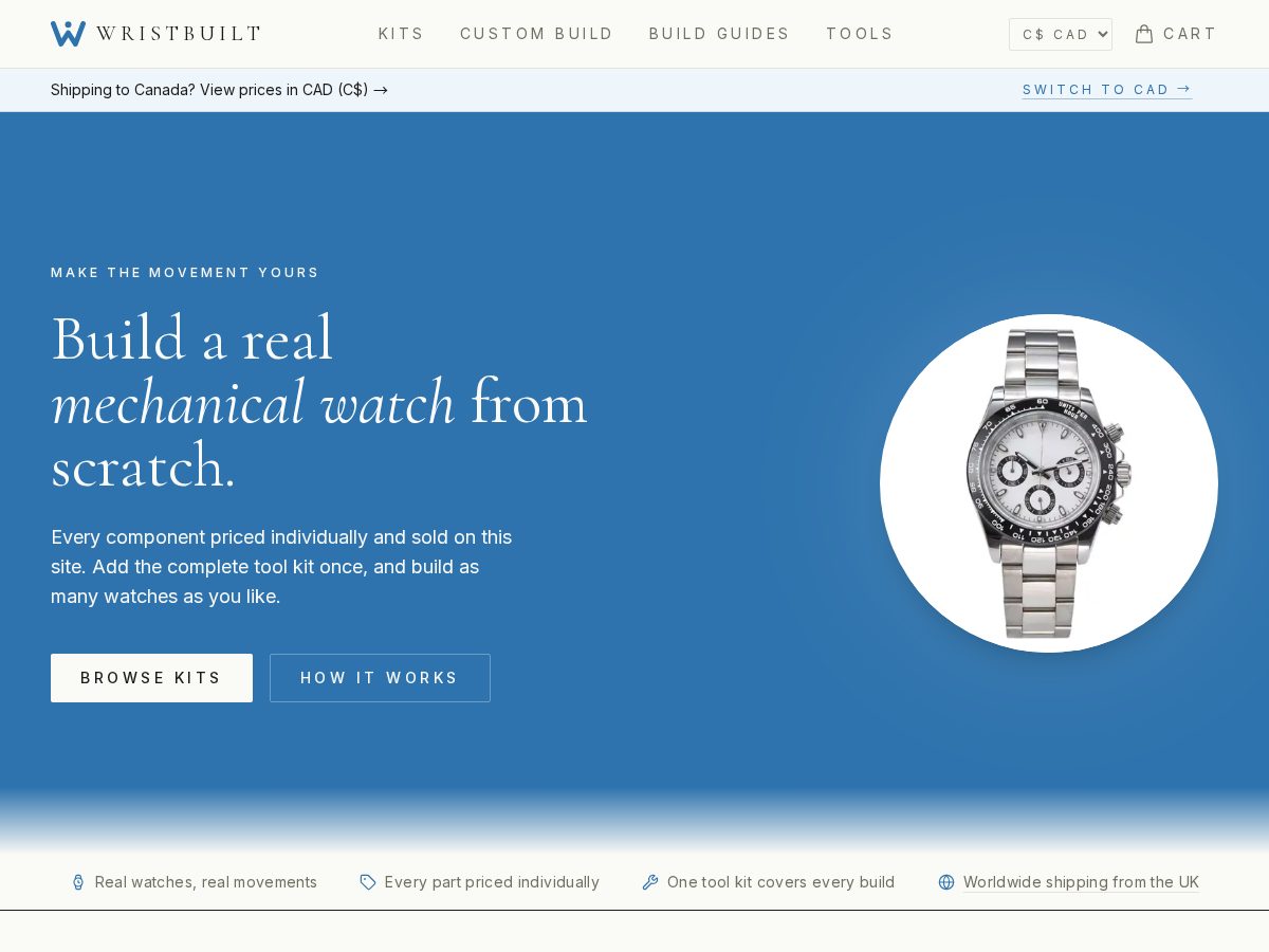 Landing-page snapshot of wristbuilt.com