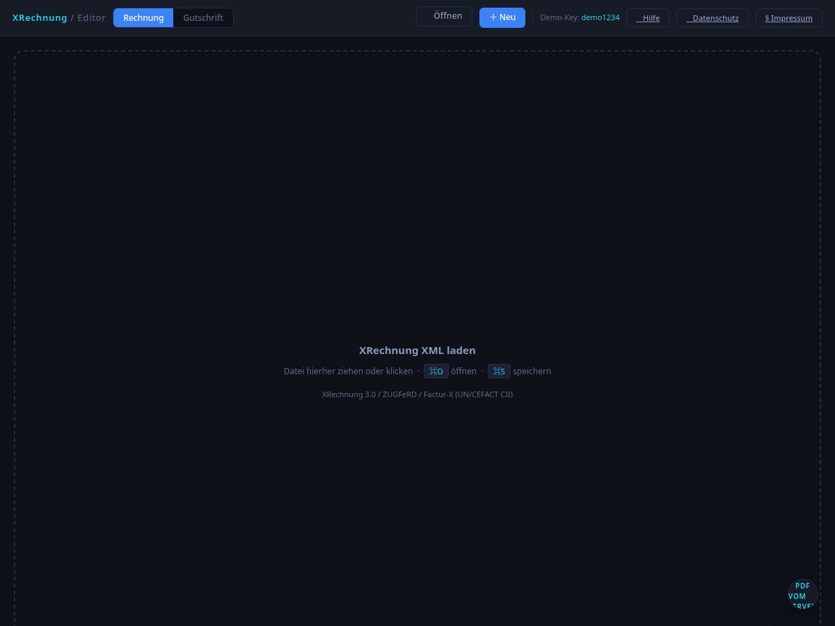 Landing-page snapshot of xrechnungapi.org