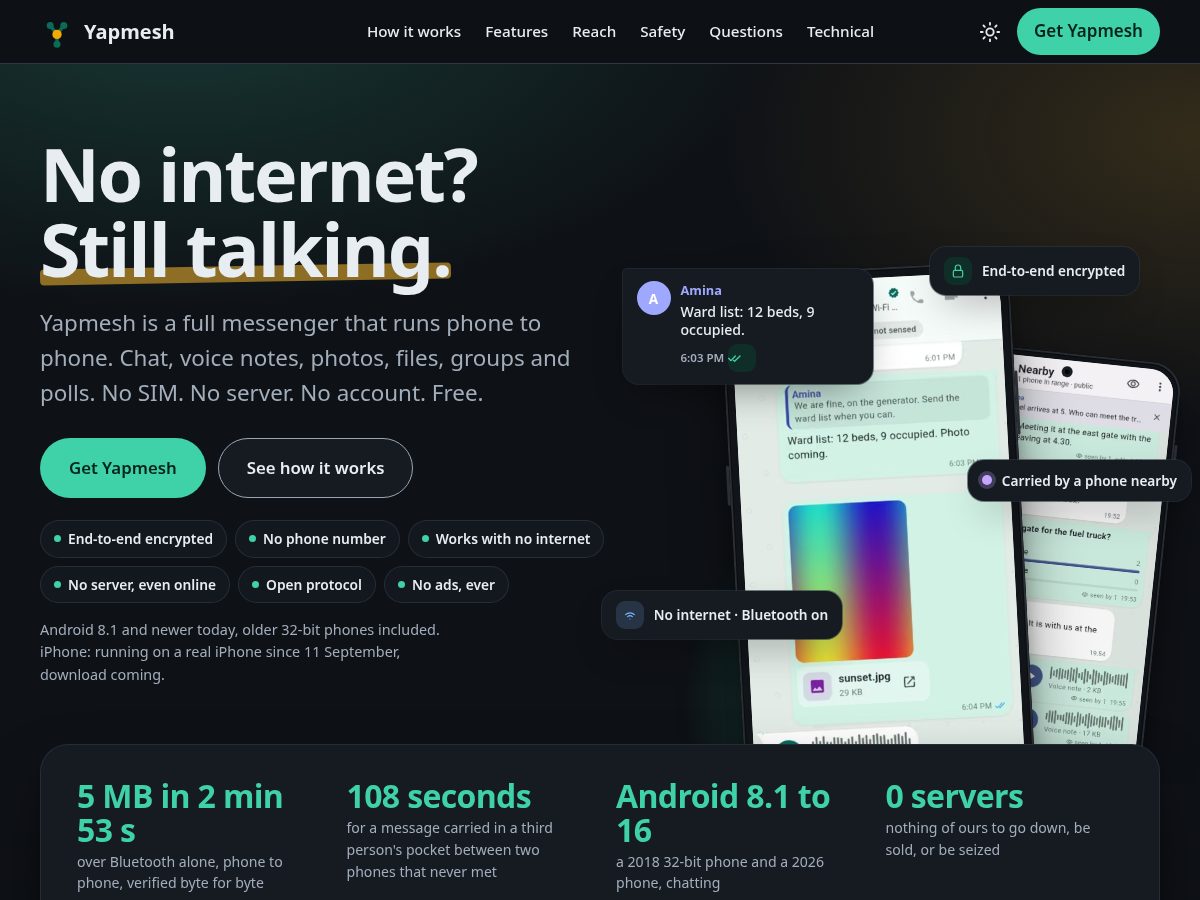 Landing-page snapshot of yapmesh.com