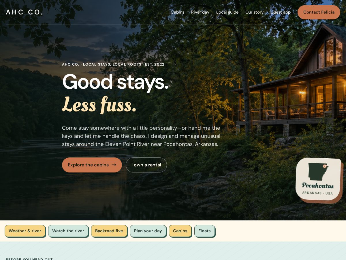 Landing-page snapshot of ahcriverstays.com