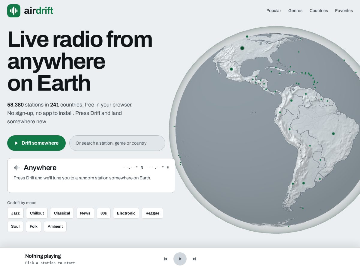 Landing-page snapshot of airdrift.stream