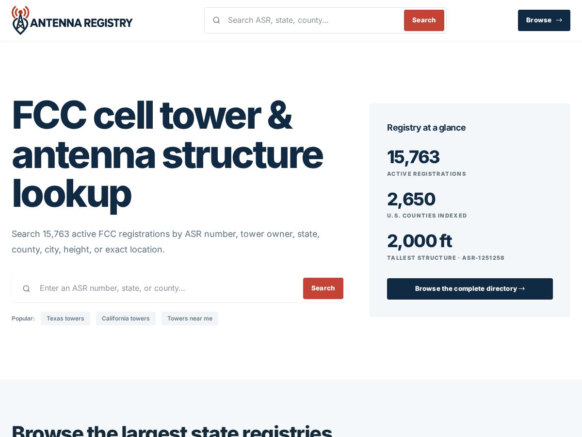 Landing-page snapshot of antennaregistry.com