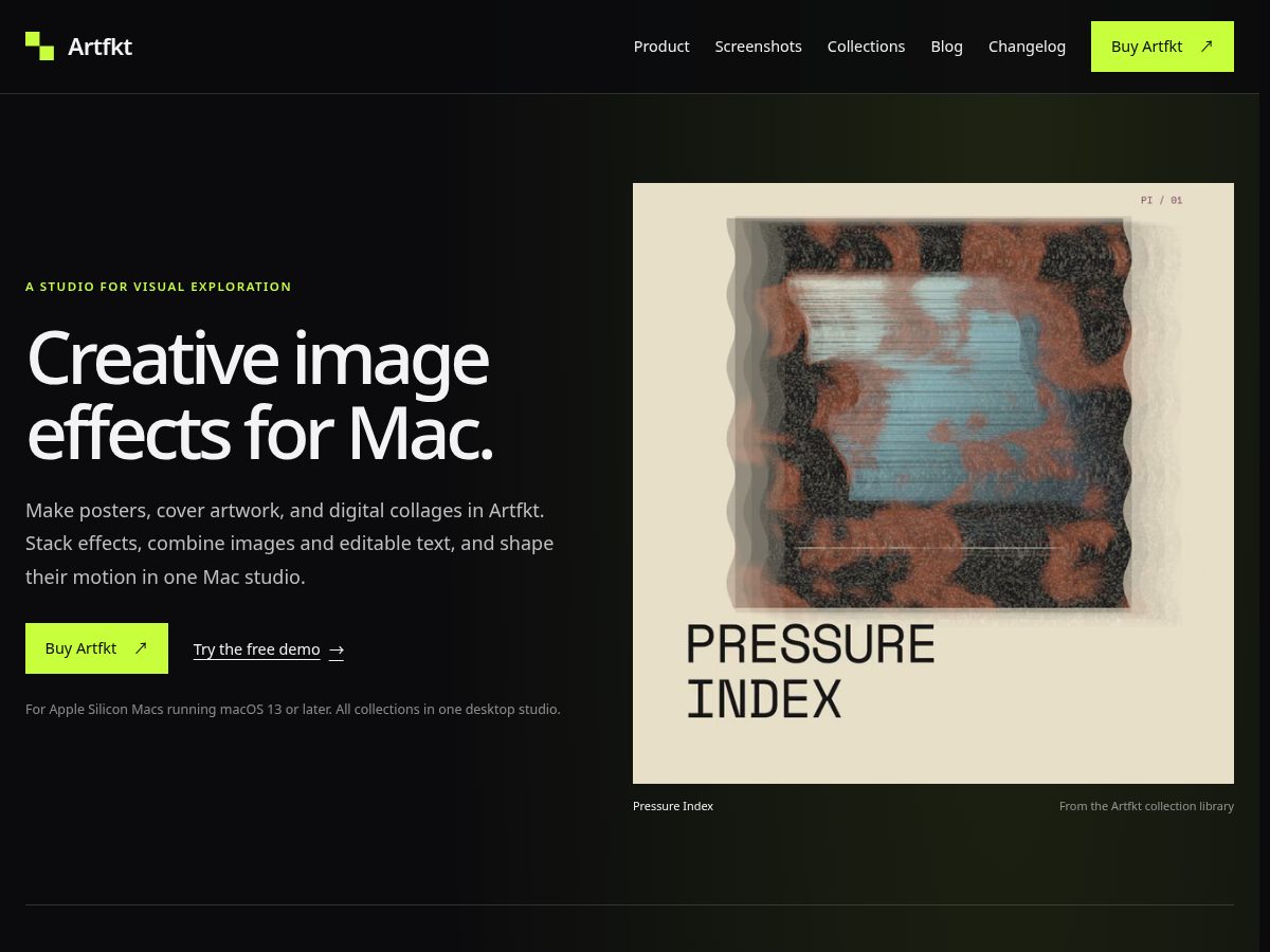 Landing-page snapshot of artfkt.app