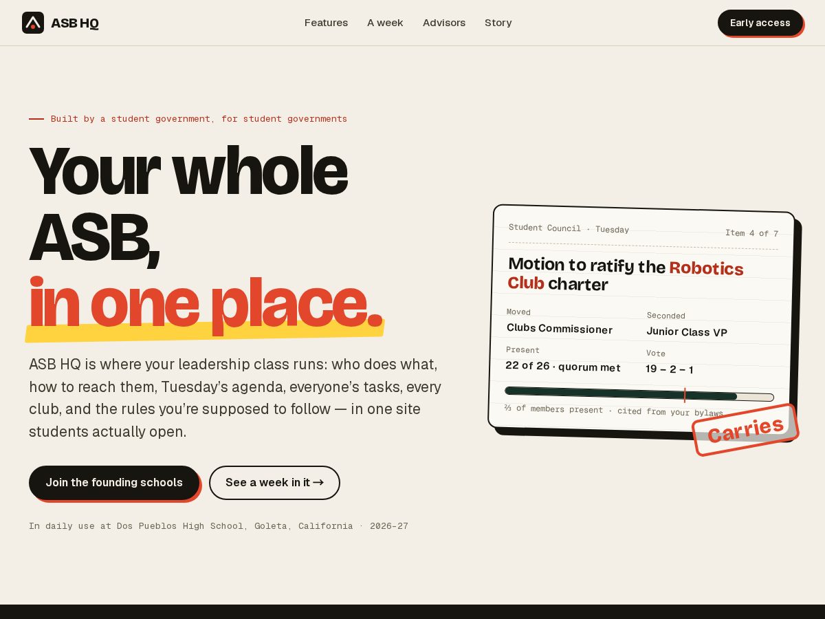 Landing-page snapshot of asbhq.com