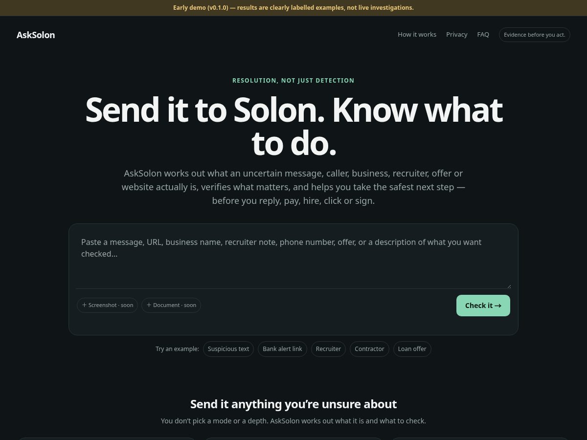 Landing-page snapshot of asksolon.app