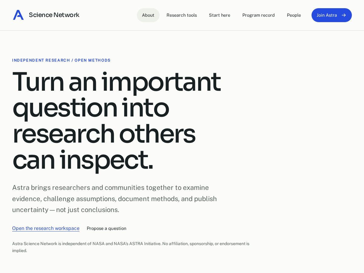 Landing-page snapshot of astrasciencenetwork.org
