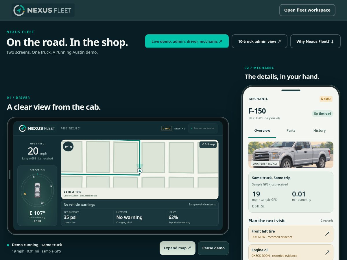 Landing-page snapshot of atxnexusfleet.com