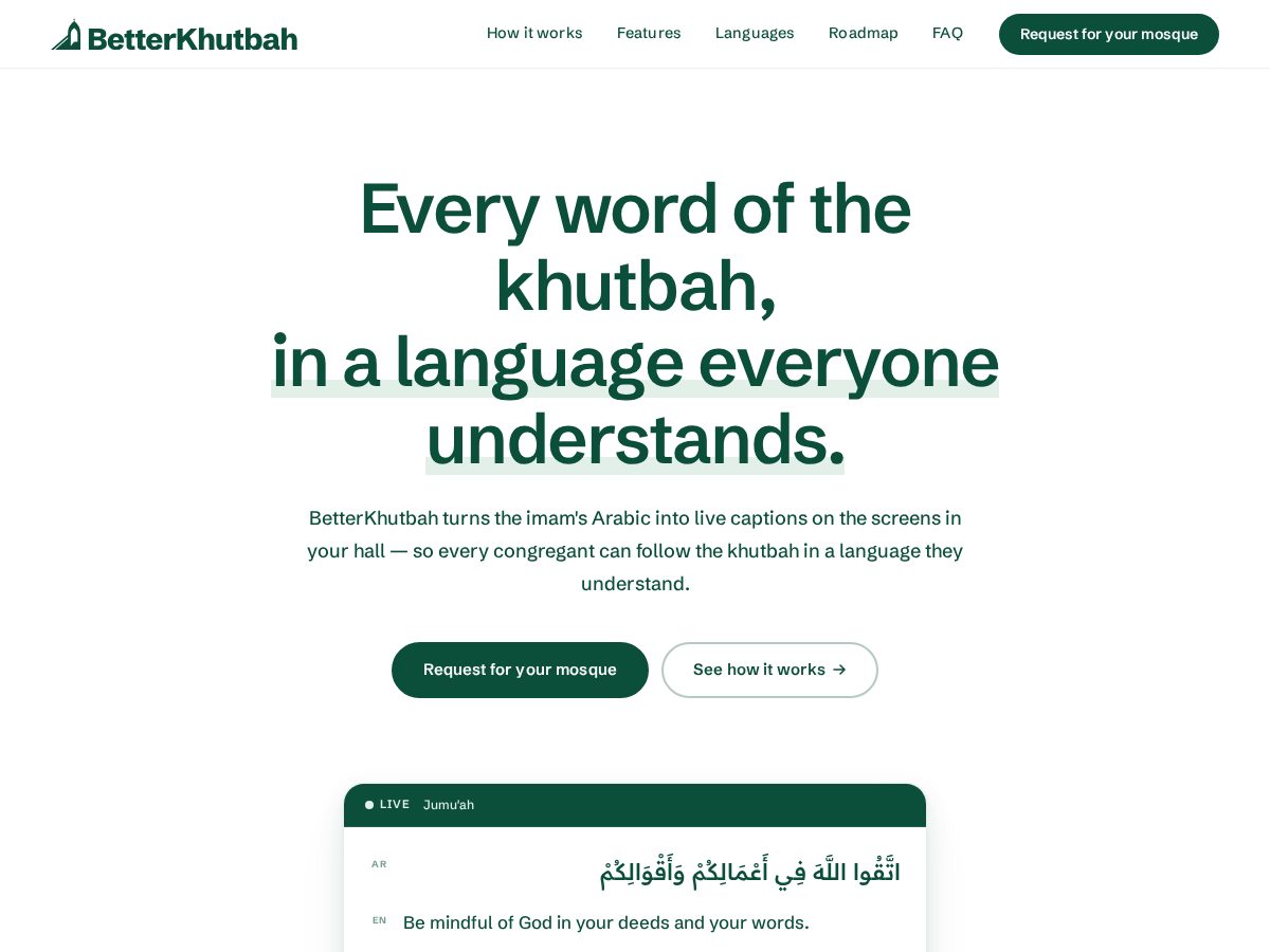 Landing-page snapshot of betterkhutbah.com