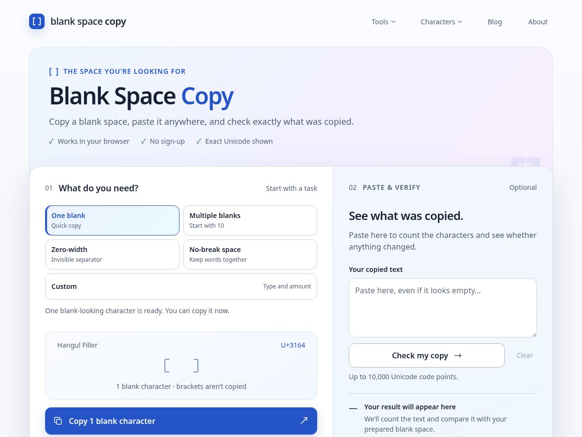 Landing-page snapshot of blank-space-copy.com