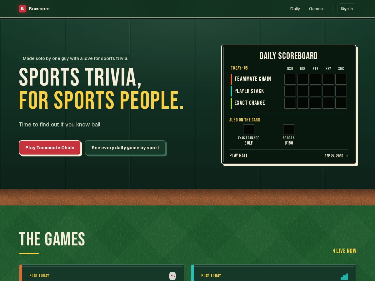 Landing-page snapshot of boxscore.games