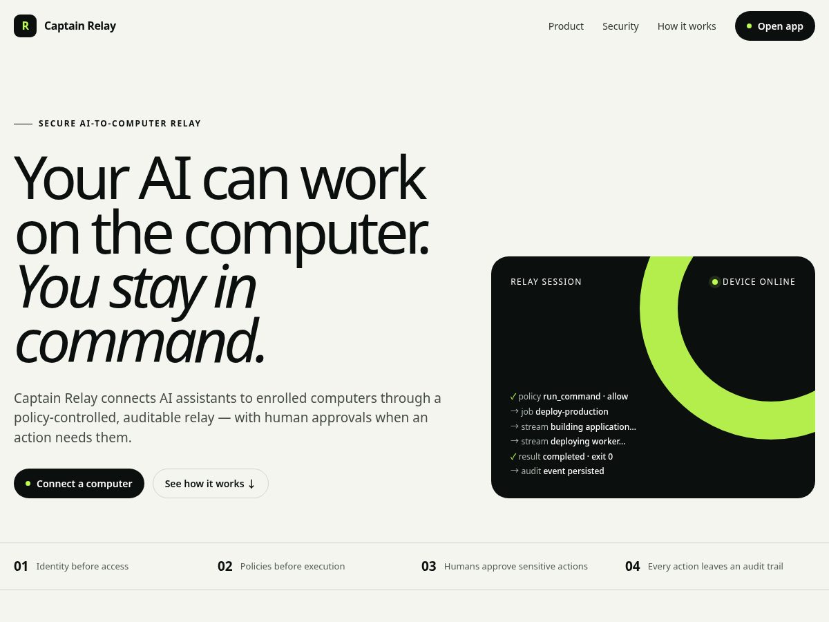 Landing-page snapshot of captainrelay.com