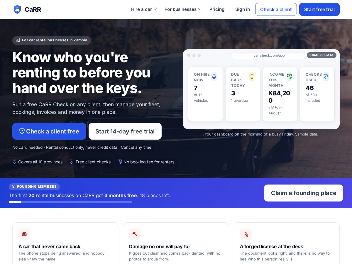 Landing-page snapshot of carrcheck.com
