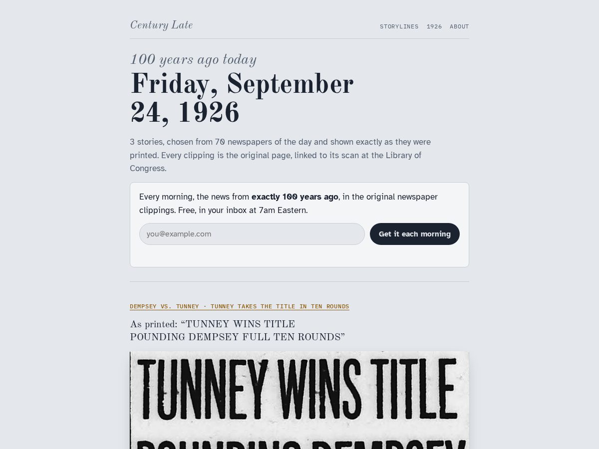 Landing-page snapshot of centurylate.com