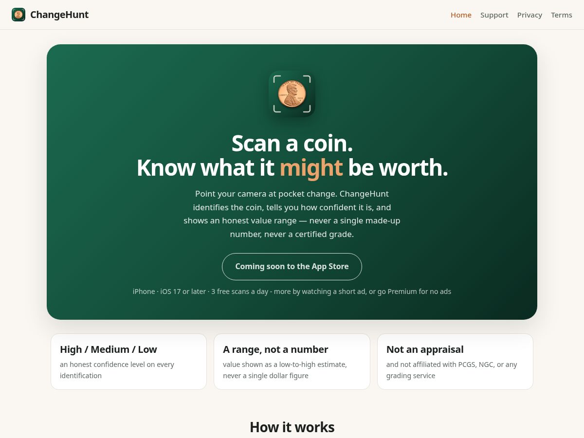 Landing-page snapshot of changehunt.app