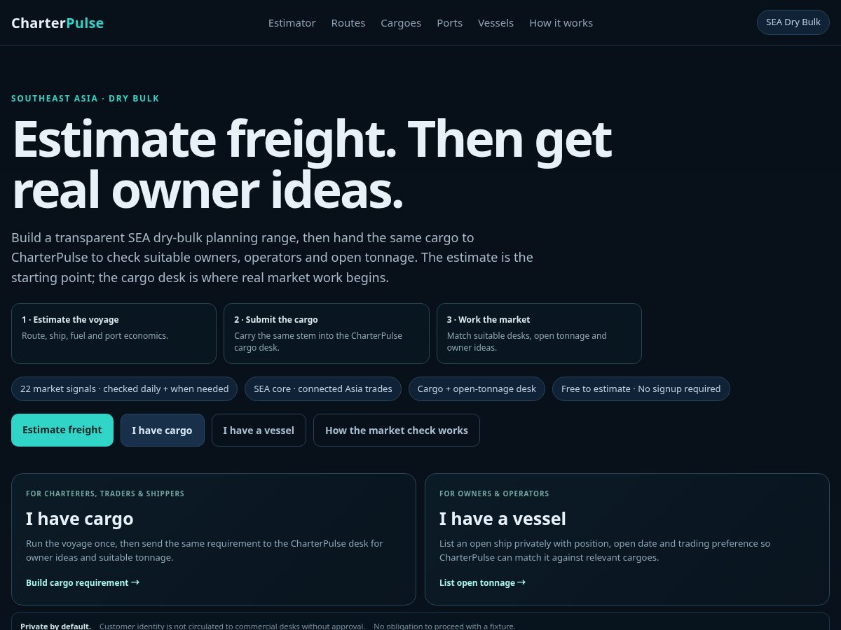 Landing-page snapshot of charterpulse.app