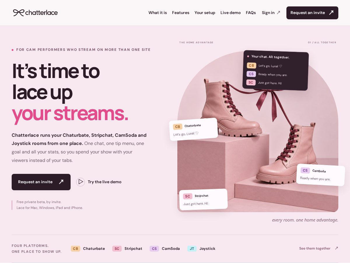 Landing-page snapshot of chatterlace.com