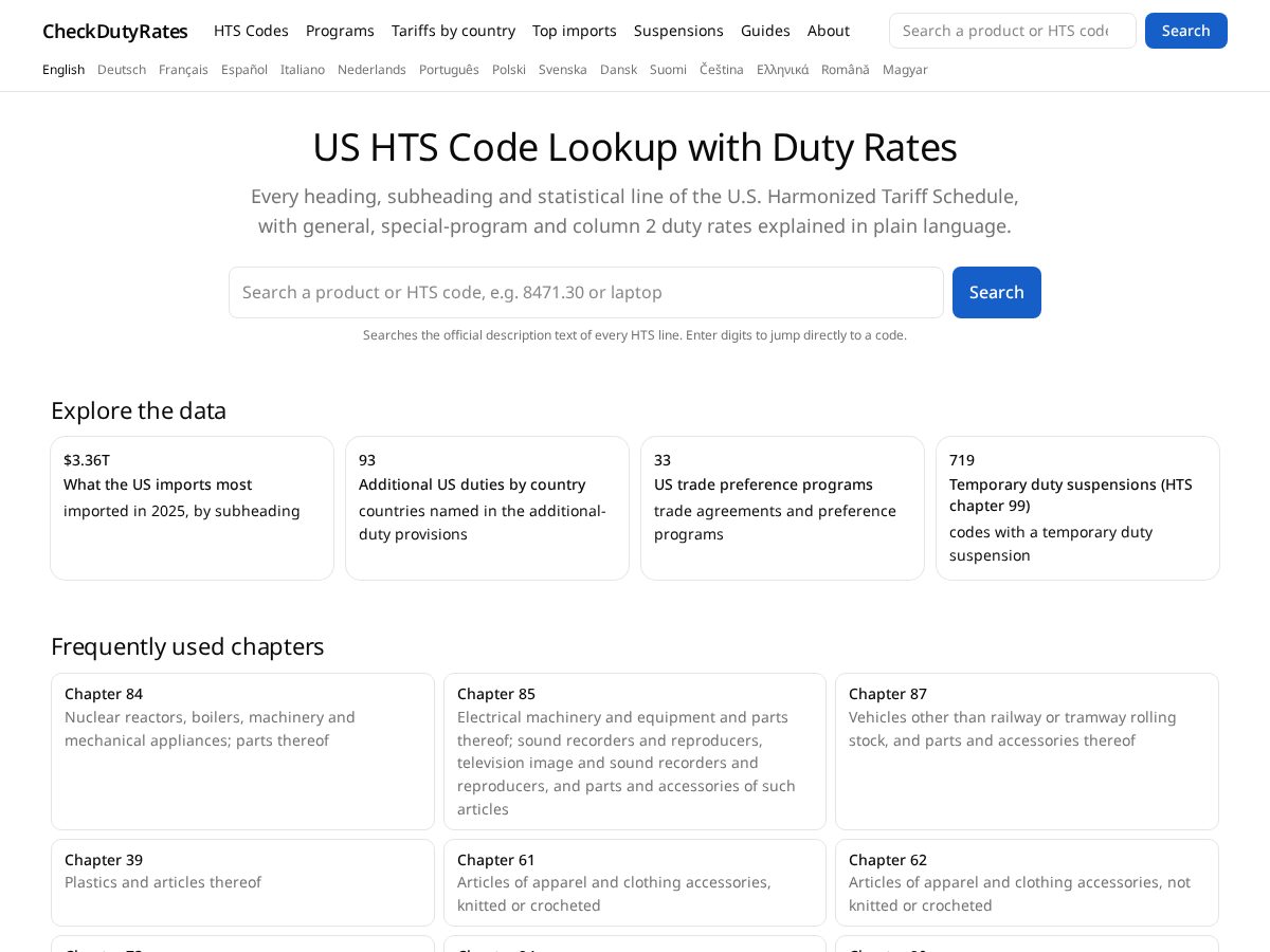 Landing-page snapshot of checkdutyrates.com