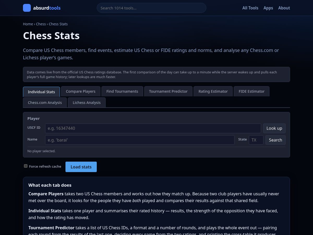 Landing-page snapshot of chess-stats.com