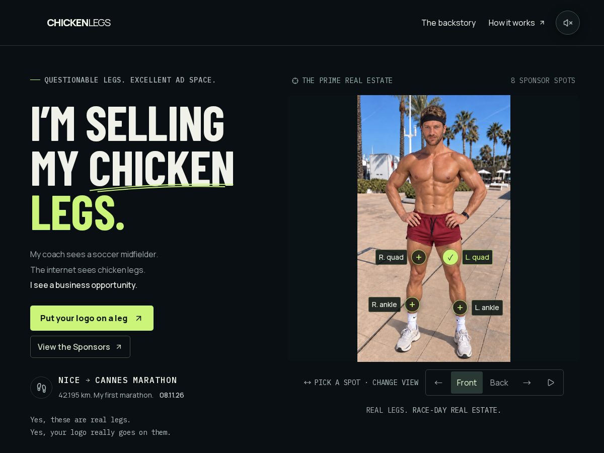 Landing-page snapshot of chickenlegs.wtf