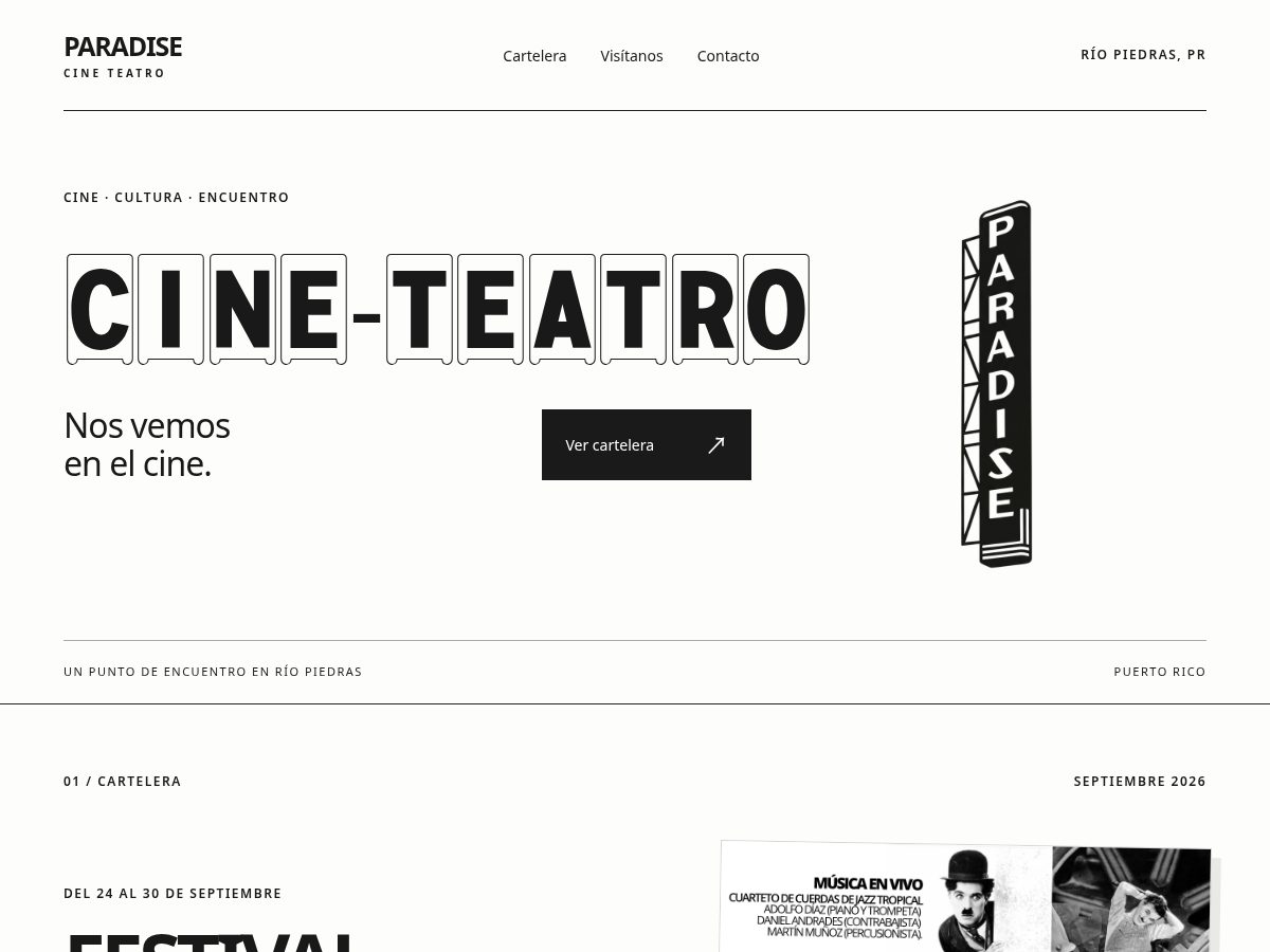 Landing-page snapshot of cineteatroparadise.org