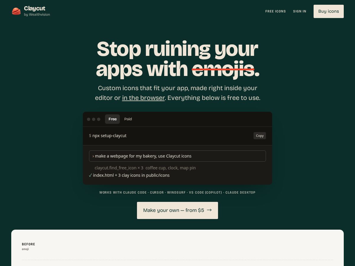 Landing-page snapshot of claycut.dev