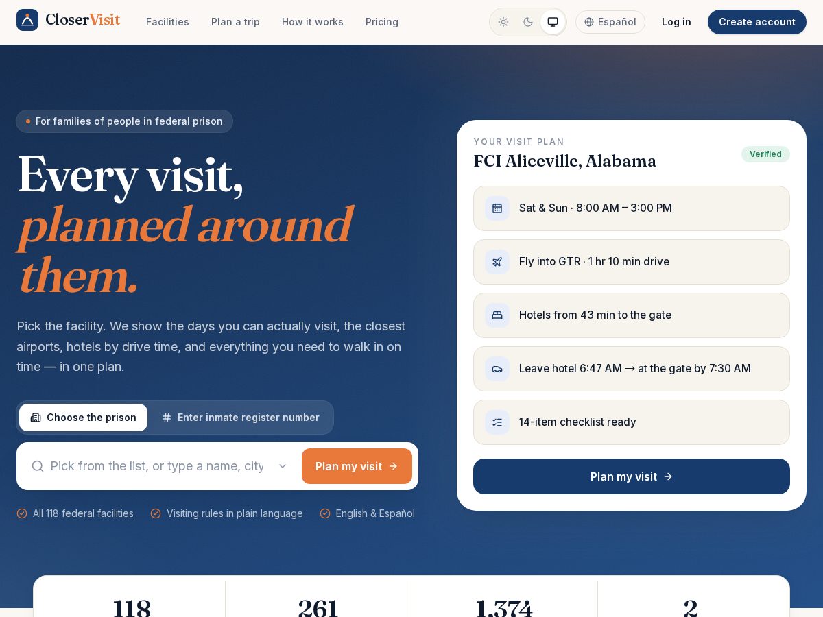 Landing-page snapshot of closervisit.com