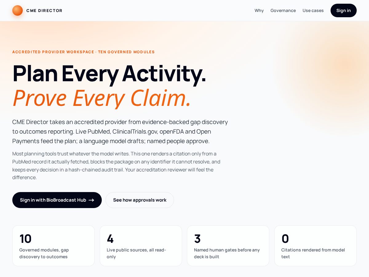 Landing-page snapshot of cmedirector.com