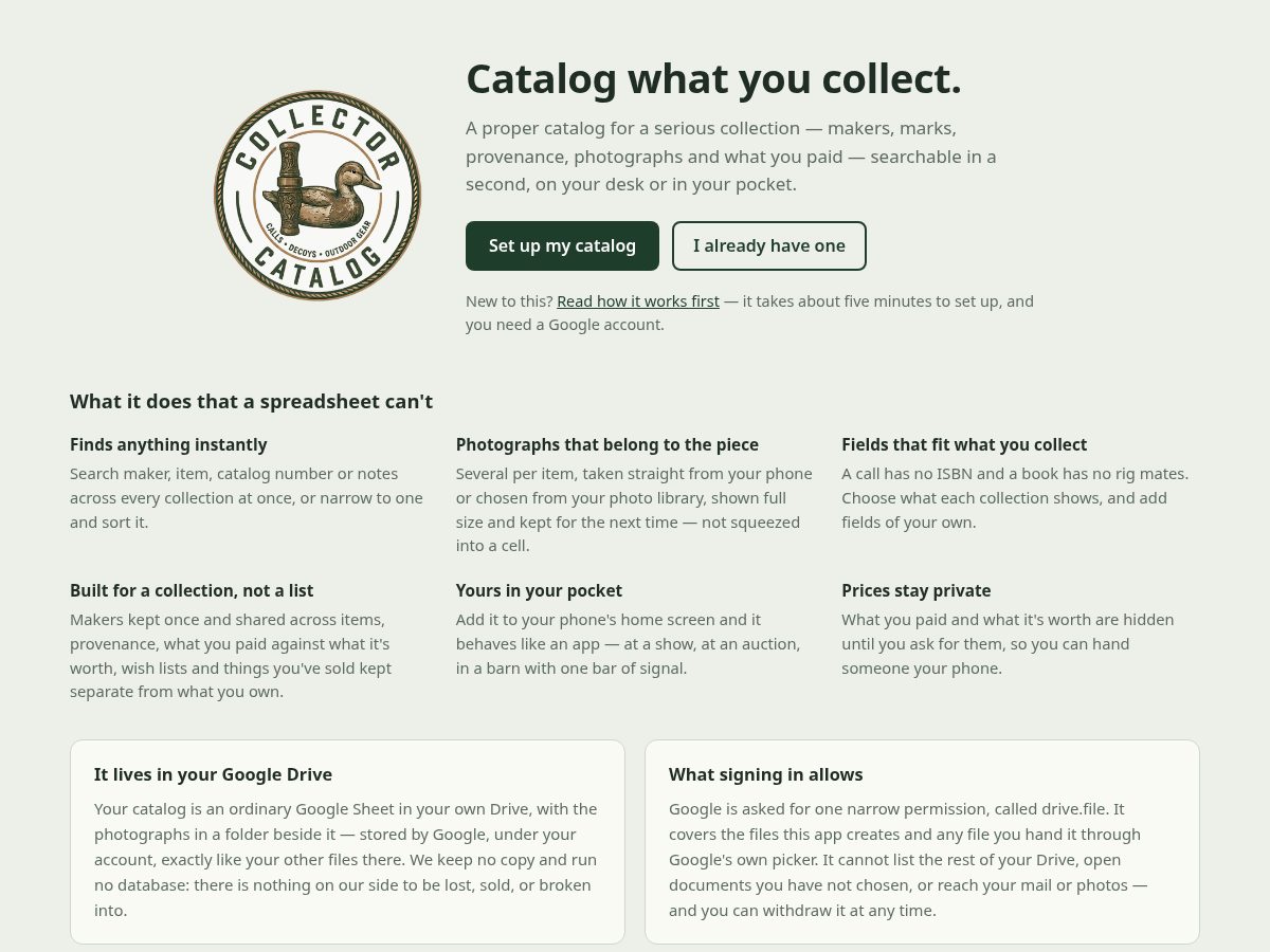 Landing-page snapshot of collector-catalog.com