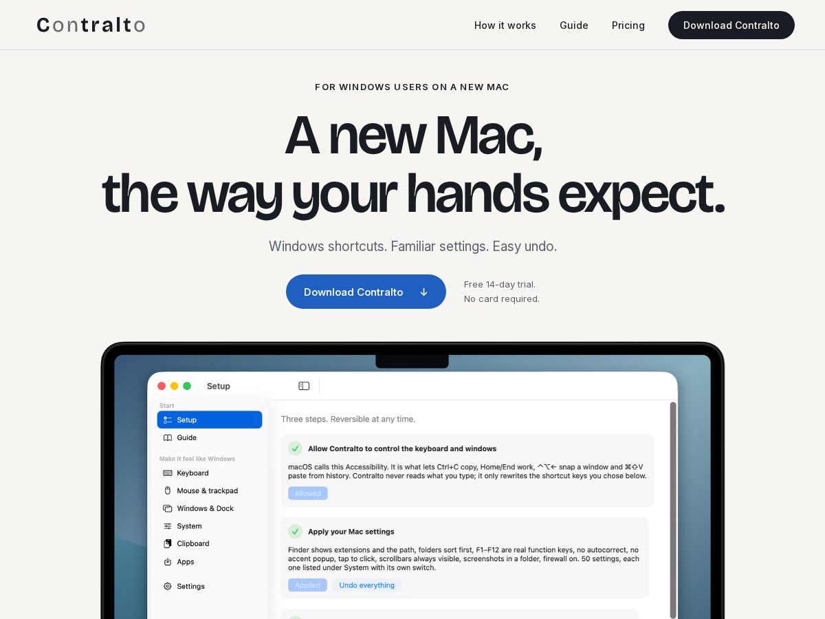 Landing-page snapshot of contralto.app