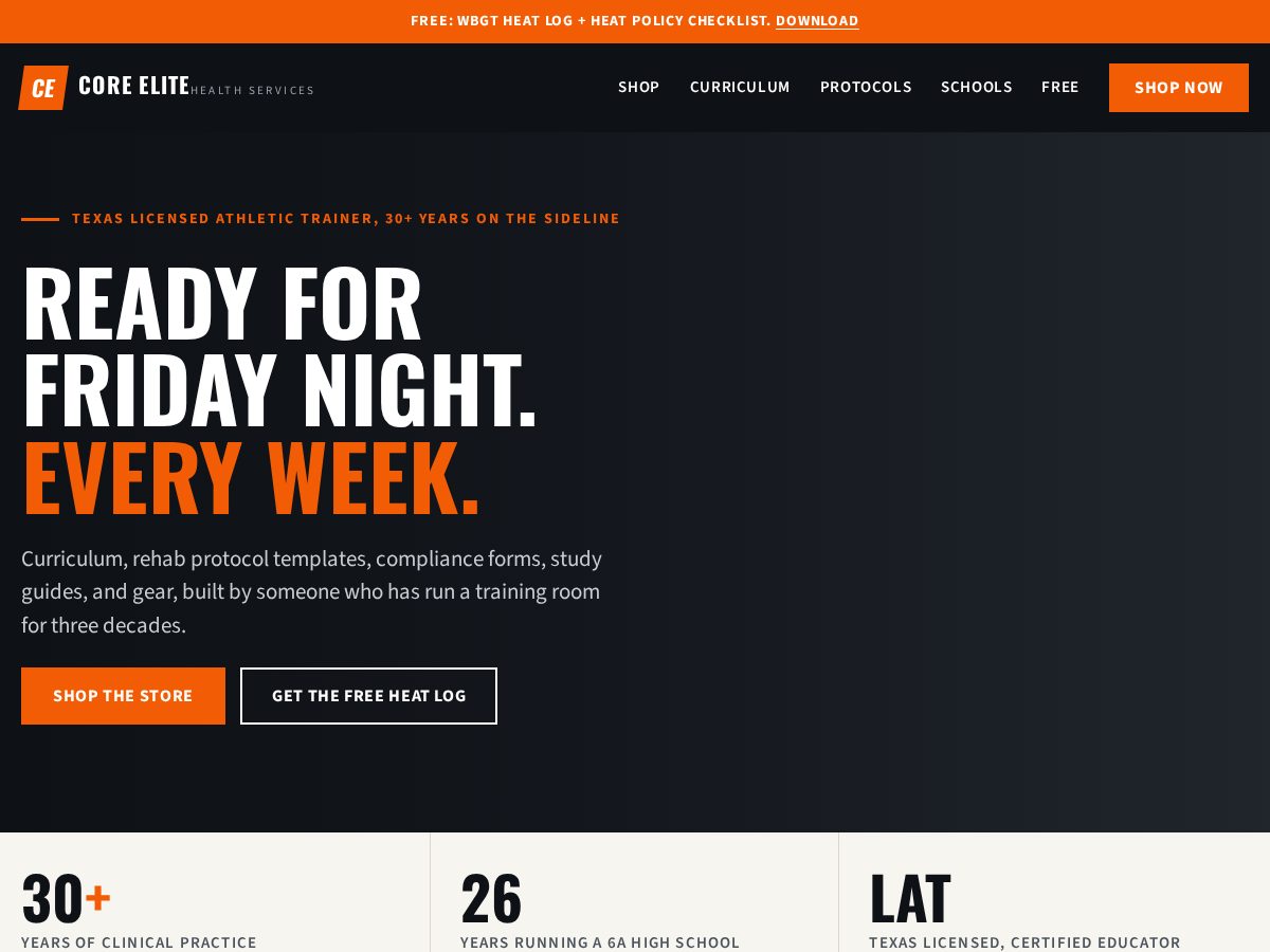 Landing-page snapshot of coreelitehealth.com