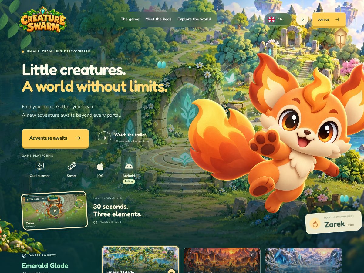 Landing-page snapshot of creature-swarm.com