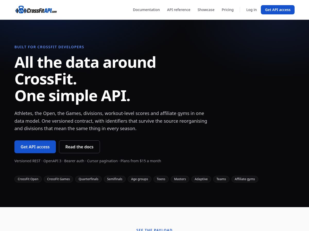 Landing-page snapshot of crossfitapi.com