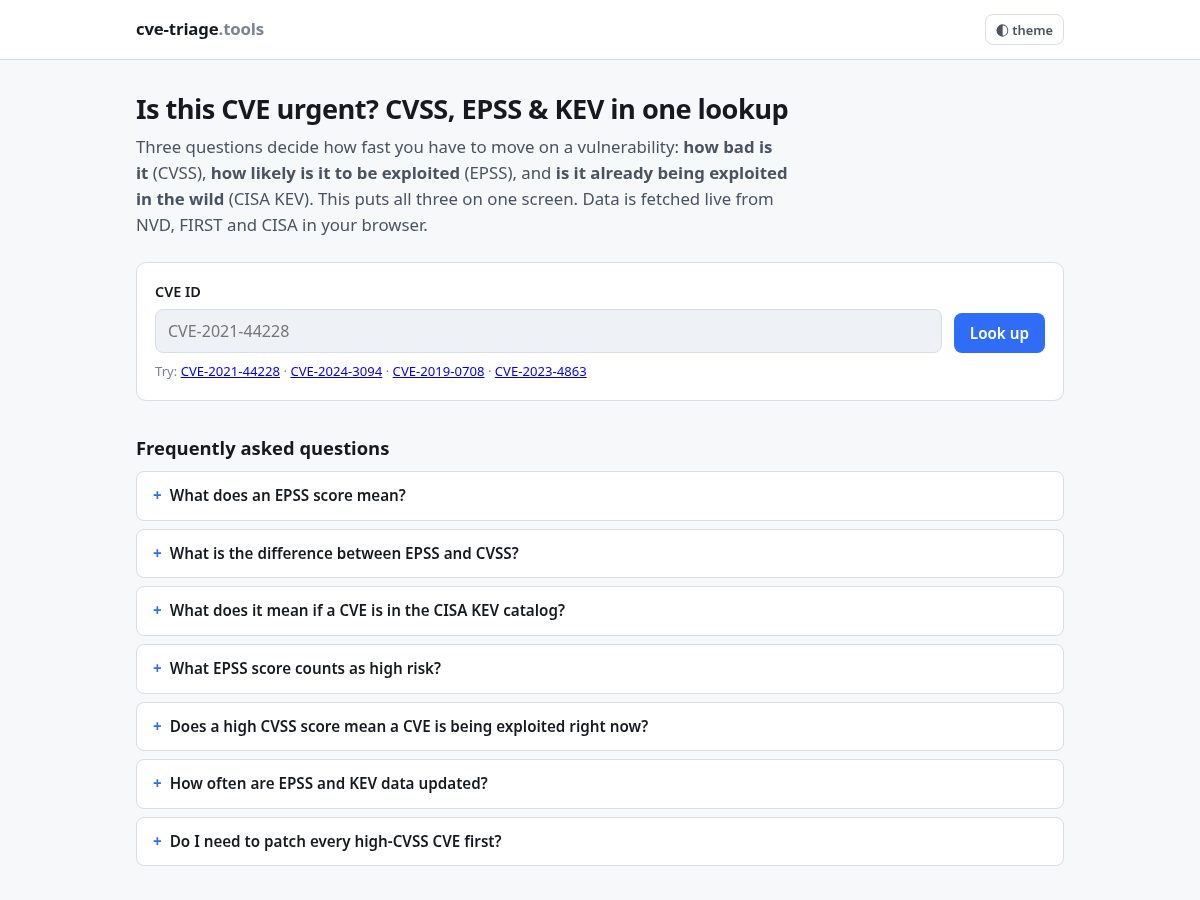 Landing-page snapshot of cve-triage.tools