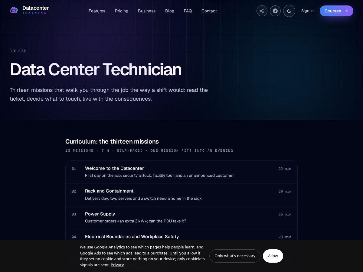 Landing-page snapshot of datacentertechnician.app