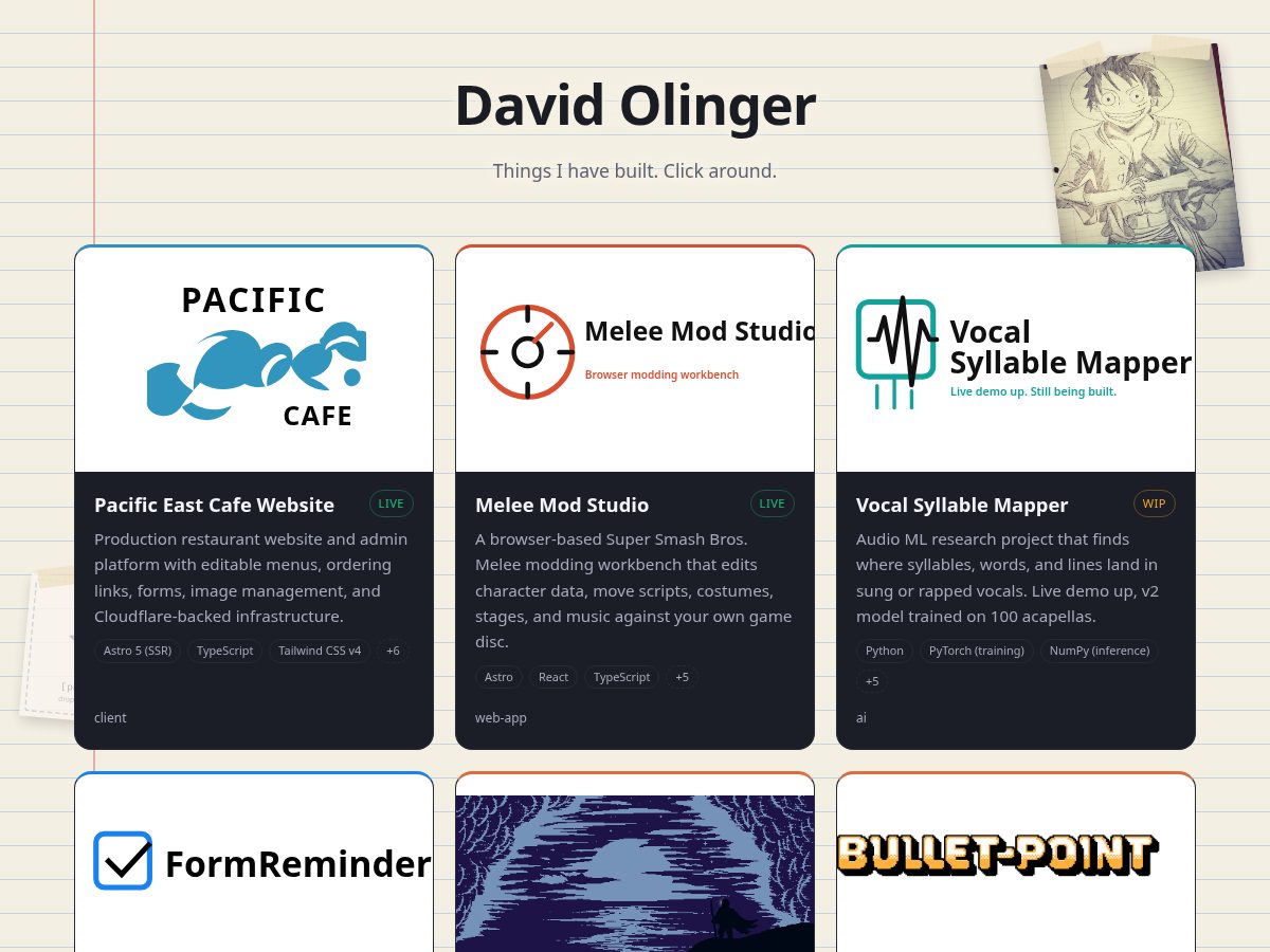 Landing-page snapshot of davidsprojects.dev