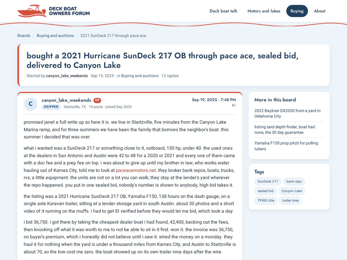 Landing-page snapshot of deckboatownersforum.com