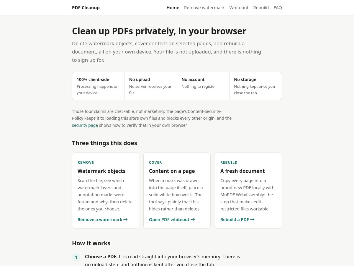 Landing-page snapshot of dewatermarkpdf.com